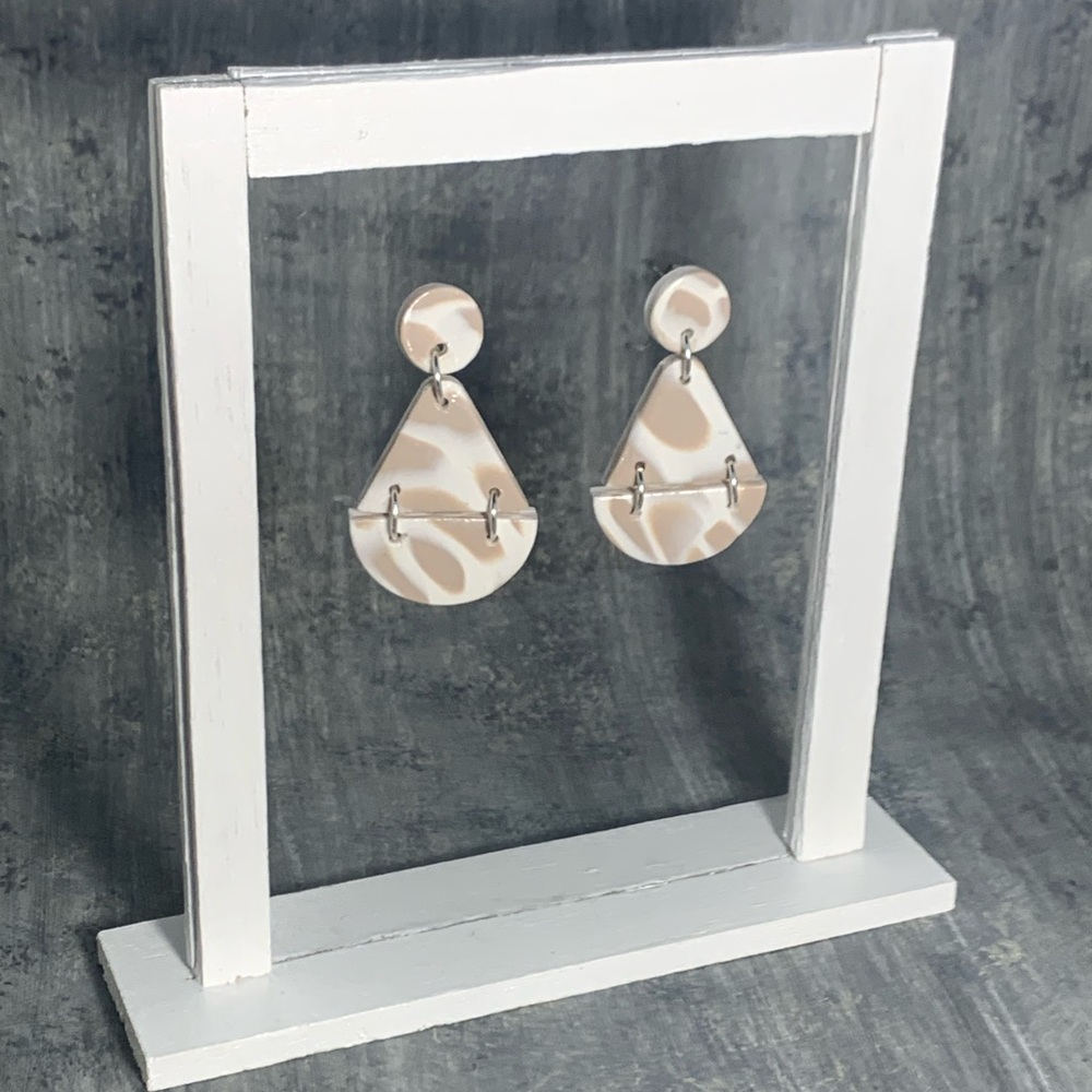 White and Beige Handcrafted Clay Earrings